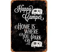Haosensix Cartel de metal Happy Campe con texto en inglés "Home is Where You Park It" retro para decoración de pared, para interiores y exteriores, cueva, garaje, póster de pintura de 12 x 16 pulgadas