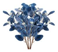 HAOSHICS 6 tallos de eucalipto sintético, spray de vegetación artificial azul con semillas de dólar plateado para decoración del hogar, cocina, arreglos de jarrones y fiestas (azul)