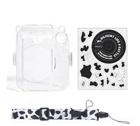 Haotermai Funda transparente Mini 12 - Funda protectora para cámara compatible con Fujifilm Instax Mini 12, funda rígida para cámara de PC con almacenamiento de fotos, con 2 correas y calcomanías (sin