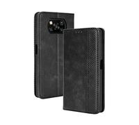 HAOTIAN Leather Folio Funda para Xiaomi Poco X3 NFC/Poco X3 Pro Funda, Flip Wallet Carcasa Tipo Libro Protector Magnético y Plegable de PU + TPU Soporte de Ranuras para Tarjetas, Negro