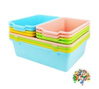 HAOTIAN-X 12 cajas de almacenamiento de plástico apilables para libros, 40 y 30 cm, multiusos, para aulas, oficina, hogar, biblioteca, habitación infantil (4 colores)