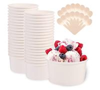 HAOTIAN-X Juego de 50 vasos de papel para helados de papel biodegradables, redondos, con 50 cucharas de madera, cuencos de postre de cartón para llevar para sopa de helado Deli Frozen Yogurt Cake