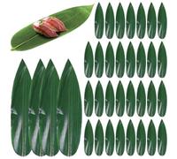 Haowul 100 Pcs Sushi Bamboo Leaves Decorations Japanese Plates Bamboo Leaf Plates Artificial Grass Mat Sashimi Bamboo Leaf for Seafood Sushi Decor Supplies