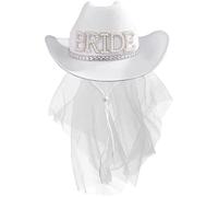 Haowul Hombre De Vaquera De Novia Hilo De Diamantes Blancos Gombado De Vaquero De Boda Nupcial con Velo Floppy Ancho De Borde Panamá para Despedida De Soltera