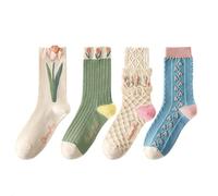 HAOXYO Calcetines para Mujer, Diseño Vintage de Flores, Algodón Bordados, Talla Única