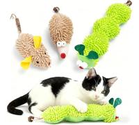 HAOXYO Juguetes de Peluche Interactivos para Gatos Juguetes para Gatos con Catnip, Juguete de Masticación para Limpieza Dental, Diseños Resistentes de Oruga, Ratón y Erizo, 3 Piezas
