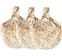 Haoyaru reutilizable algodón malla compras bolsa de malla algodón bolsa de compras 3 piezas (beige)