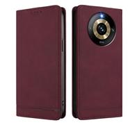 HAOYE Funda Cartera de Cuero Premium para Realme 11 Pro 5G / Realme 11 Pro+ Plus 5G - Flip Carcasa Magnética con Protección RFID, Soporte Plegable & Bumper Anti-Golpes - Rojo Vino