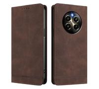 HAOYE Funda Cartera de Cuero Premium para Realme 12 Pro 5G / Realme 12 Pro+ Plus 5G - Flip Carcasa Magnética con Protección RFID, Soporte Plegable & Bumper Anti-Golpes - Marrón