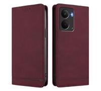 HAOYE Funda Cartera de Cuero Premium para Realme 14T 5G - Flip Carcasa Magnética con Protección RFID, Soporte Plegable & Bumper Anti-Golpes - Rojo Vino