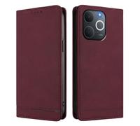 HAOYE Funda Cartera de Cuero Premium para Realme Note 70T 4G - Flip Carcasa Magnética con Protección RFID, Soporte Plegable & Bumper Anti-Golpes - Rojo Vino