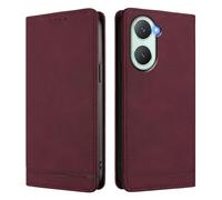 HAOYE Funda Cartera de Cuero Premium para Vivo Y28s 5G - Flip Carcasa Magnética con Protección RFID, Soporte Plegable & Bumper Anti-Golpes - Rojo Vino