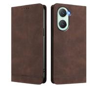 HAOYE Funda Cartera de Cuero Premium para Vivo Y28s 5G - Flip Carcasa Magnética con Protección RFID, Soporte Plegable & Bumper Anti-Golpes - Marrón