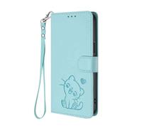 HAOYE Funda Cartera para Honor X5C 4G / X5C Plus 4G, Diseño Gatito Adorable, Carcasa de Cuero con Cierre Magnético, TPU Antigolpes, Porta Tarjetas & Soporte - Verde Claro