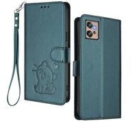 HAOYE Funda Cartera para Motorola Moto G32, Diseño Gatito Adorable, Carcasa de Cuero con Cierre Magnético, TPU Antigolpes, Porta Tarjetas & Soporte - Verde Oscuro