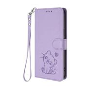 HAOYE Funda Cartera para OPPO Find X2 Lite, Diseño Gatito Adorable, Carcasa de Cuero con Cierre Magnético, TPU Antigolpes, Porta Tarjetas & Soporte - Púrpura Claro