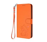 HAOYE Funda Cartera para OPPO Find X2 Neo, Diseño Gatito Adorable, Carcasa de Cuero con Cierre Magnético, TPU Antigolpes, Porta Tarjetas & Soporte - Naranja