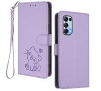HAOYE Funda Cartera para OPPO Find X3 Lite, Diseño Gatito Adorable, Carcasa de Cuero con Cierre Magnético, TPU Antigolpes, Porta Tarjetas & Soporte - Púrpura Claro
