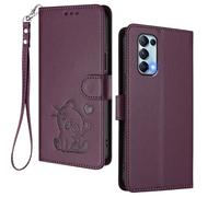 HAOYE Funda Cartera para OPPO Find X3 Lite, Diseño Gatito Adorable, Carcasa de Cuero con Cierre Magnético, TPU Antigolpes, Porta Tarjetas & Soporte - Púrpura Oscuro