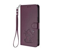 HAOYE Funda Cartera para OPPO Find X3 Neo, Diseño Gatito Adorable, Carcasa de Cuero con Cierre Magnético, TPU Antigolpes, Porta Tarjetas & Soporte - Púrpura Oscuro