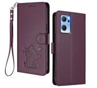 HAOYE Funda Cartera para OPPO Find X5 Lite, Diseño Gatito Adorable, Carcasa de Cuero con Cierre Magnético, TPU Antigolpes, Porta Tarjetas & Soporte - Púrpura Oscuro