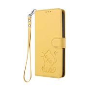 HAOYE Funda Cartera para OPPO Reno6 Pro 5G (Reno 6 Pro 5G), Diseño Gatito Adorable, Carcasa de Cuero con Cierre Magnético, TPU Antigolpes, Porta Tarjetas & Soporte - Amarillo