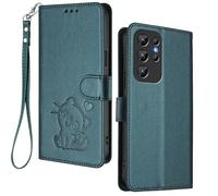 HAOYE Funda Cartera para Oukitel C1 / C1 Pro, Diseño Gatito Adorable, Carcasa de Cuero con Cierre Magnético, TPU Antigolpes, Porta Tarjetas & Soporte - Verde Oscuro
