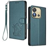 HAOYE Funda Cartera para Oukitel C57 Pro / C57S, Diseño Gatito Adorable, Carcasa de Cuero con Cierre Magnético, TPU Antigolpes, Porta Tarjetas & Soporte - Verde Oscuro
