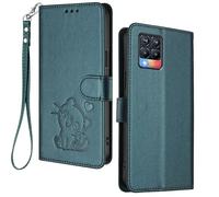 HAOYE Funda Cartera para Realme 8 Pro | Realme 8 4G, Diseño Gatito Adorable, Carcasa de Cuero con Cierre Magnético, TPU Antigolpes, Porta Tarjetas & Soporte - Verde Oscuro
