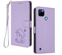 HAOYE Funda Cartera para Realme C21Y / C25Y, Diseño Gatito Adorable, Carcasa de Cuero con Cierre Magnético, TPU Antigolpes, Porta Tarjetas & Soporte - Púrpura Claro