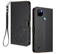 HAOYE Funda Cartera para Realme C21Y / C25Y, Diseño Gatito Adorable, Carcasa de Cuero con Cierre Magnético, TPU Antigolpes, Porta Tarjetas & Soporte - Negro