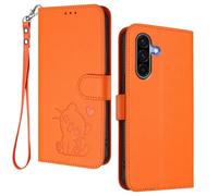 HAOYE Funda Cartera para Samsung Galaxy A36 5G, Diseño Gatito Adorable, Carcasa de Cuero con Cierre Magnético, TPU Antigolpes, Porta Tarjetas & Soporte - Naranja