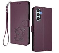 HAOYE Funda Cartera para Samsung Galaxy M35 5G, Diseño Gatito Adorable, Carcasa de Cuero con Cierre Magnético, TPU Antigolpes, Porta Tarjetas & Soporte - Púrpura Oscuro