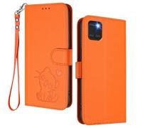 HAOYE Funda Cartera para Samsung Galaxy Note 10 Lite, Diseño Gatito Adorable, Carcasa de Cuero con Cierre Magnético, TPU Antigolpes, Porta Tarjetas & Soporte - Naranja