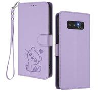 HAOYE Funda Cartera para Samsung Galaxy Note 8, Diseño Gatito Adorable, Carcasa de Cuero con Cierre Magnético, TPU Antigolpes, Porta Tarjetas & Soporte - Púrpura Claro