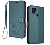 HAOYE Funda Cartera para Xiaomi Redmi 10C, Diseño Gatito Adorable, Carcasa de Cuero con Cierre Magnético, TPU Antigolpes, Porta Tarjetas & Soporte - Verde Oscuro