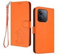 HAOYE Funda Cartera para Xiaomi Redmi 15C 4G, Diseño Gatito Adorable, Carcasa de Cuero con Cierre Magnético, TPU Antigolpes, Porta Tarjetas & Soporte - Naranja
