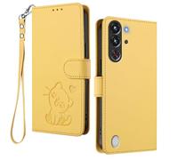 HAOYE Funda Cartera para ZTE Nubia Red Magic 10 Pro/Magic 10 Pro+, Diseño Gatito Adorable, Carcasa de Cuero con Cierre Magnético, TPU Antigolpes, Porta Tarjetas & Soporte - Amarillo