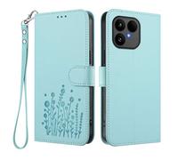 HAOYE Funda de Cuero Floral para Fairphone 6, Cartera Multi-Bolsillos con Cierre Magnético, Soporte Plegable & Carcasa Protectora TPU Antigolpes - Verde Claro