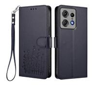 HAOYE Funda de Cuero Floral para Motorola Edge 50 Pro 5G, Cartera Multi-Bolsillos con Cierre Magnético, Soporte Plegable & Carcasa Protectora TPU Antigolpes - Azul