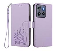 HAOYE Funda de Cuero Floral para Motorola Moto Edge 50 Neo, Cartera Multi-Bolsillos con Cierre Magnético, Soporte Plegable & Carcasa Protectora TPU Antigolpes - Púrpura Claro