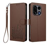 HAOYE Funda de Cuero Floral para OnePlus 15 5G, Cartera Multi-Bolsillos con Cierre Magnético, Soporte Plegable & Carcasa Protectora TPU Antigolpes - Marrón