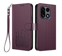 HAOYE Funda de Cuero Floral para OnePlus 15 5G, Cartera Multi-Bolsillos con Cierre Magnético, Soporte Plegable & Carcasa Protectora TPU Antigolpes - Púrpura Oscuro