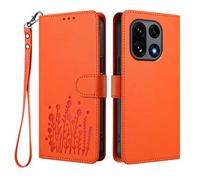 HAOYE Funda de Cuero Floral para OnePlus 15 5G, Cartera Multi-Bolsillos con Cierre Magnético, Soporte Plegable & Carcasa Protectora TPU Antigolpes - Naranja