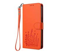 HAOYE Funda de Cuero Floral para Oukitel C61 / C61 Pro, Cartera Multi-Bolsillos con Cierre Magnético, Soporte Plegable & Carcasa Protectora TPU Antigolpes - Naranja