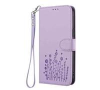HAOYE Funda de Cuero Floral para Oukitel C61 / C61 Pro, Cartera Multi-Bolsillos con Cierre Magnético, Soporte Plegable & Carcasa Protectora TPU Antigolpes - Púrpura Claro