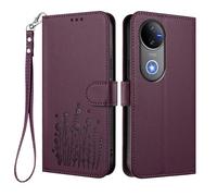 HAOYE Funda de Cuero Floral para Vivo V50 5G, Cartera Multi-Bolsillos con Cierre Magnético, Soporte Plegable & Carcasa Protectora TPU Antigolpes - Púrpura Oscuro