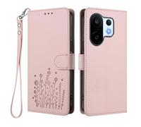 HAOYE Funda de Cuero Floral para Vivo X200 FE, Cartera Multi-Bolsillos con Cierre Magnético, Soporte Plegable & Carcasa Protectora TPU Antigolpes - Rosa