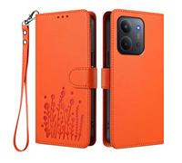 HAOYE Funda de Cuero Floral para Xiaomi Redmi 15C 4G, Cartera Multi-Bolsillos con Cierre Magnético, Soporte Plegable & Carcasa Protectora TPU Antigolpes - Naranja