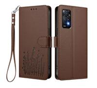 HAOYE Funda de Cuero Floral para Xiaomi Redmi Note 11 Pro+ Plus, Cartera Multi-Bolsillos con Cierre Magnético, Soporte Plegable & Carcasa Protectora TPU Antigolpes - Marrón